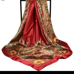 35" Square Classic Vintage Satin Silk Scarf.
